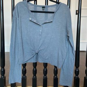 Cropped Long Sleeve Tee with Tie Front
